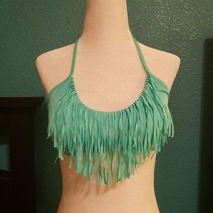 TEAL BLUE FRINGED VICTORIA'S SECRET BIKINI TOP